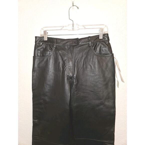 NWT Vintage Lew Magram 5 Pocket Leather Pants Black Lined Straight Leg Size 6 - Picture 2 of 10